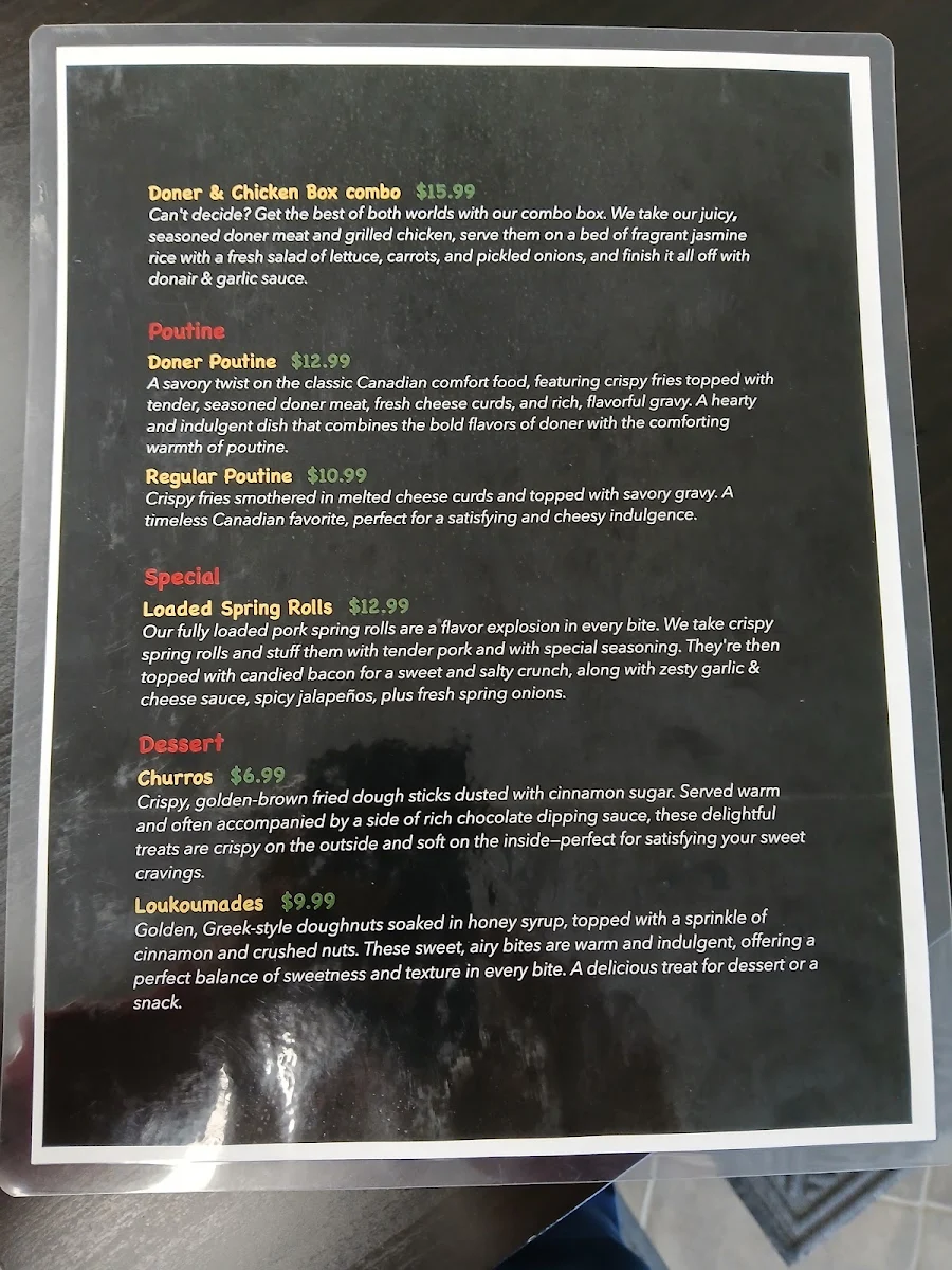 Menu, Paul's Döner Spot