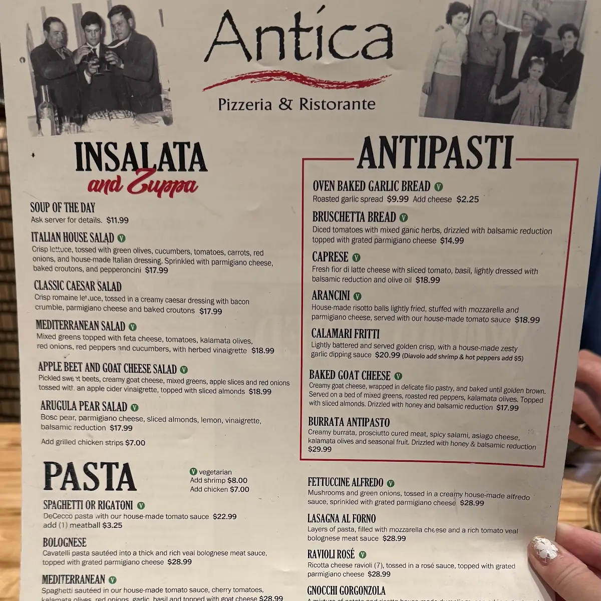 Menu, Antica Pizzeria & Ristorante
