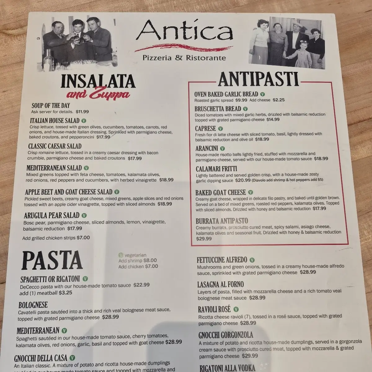 Menu, Antica Pizzeria & Ristorante