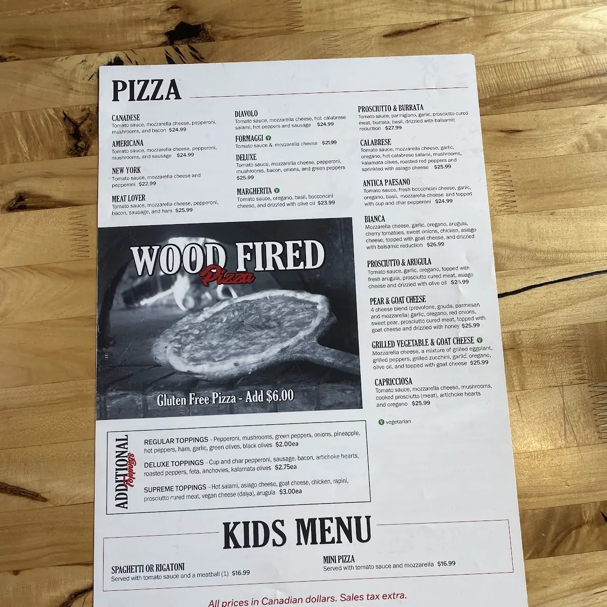Menu, Antica Pizzeria & Ristorante