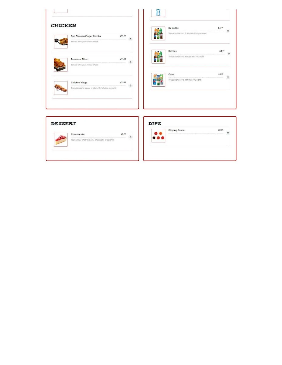 Menu, Kouzina Pizza