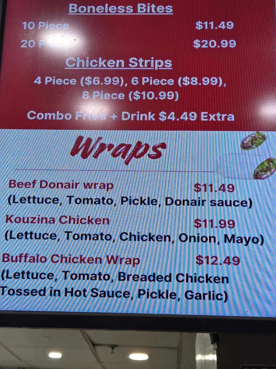 Menu, Kouzina Pizza