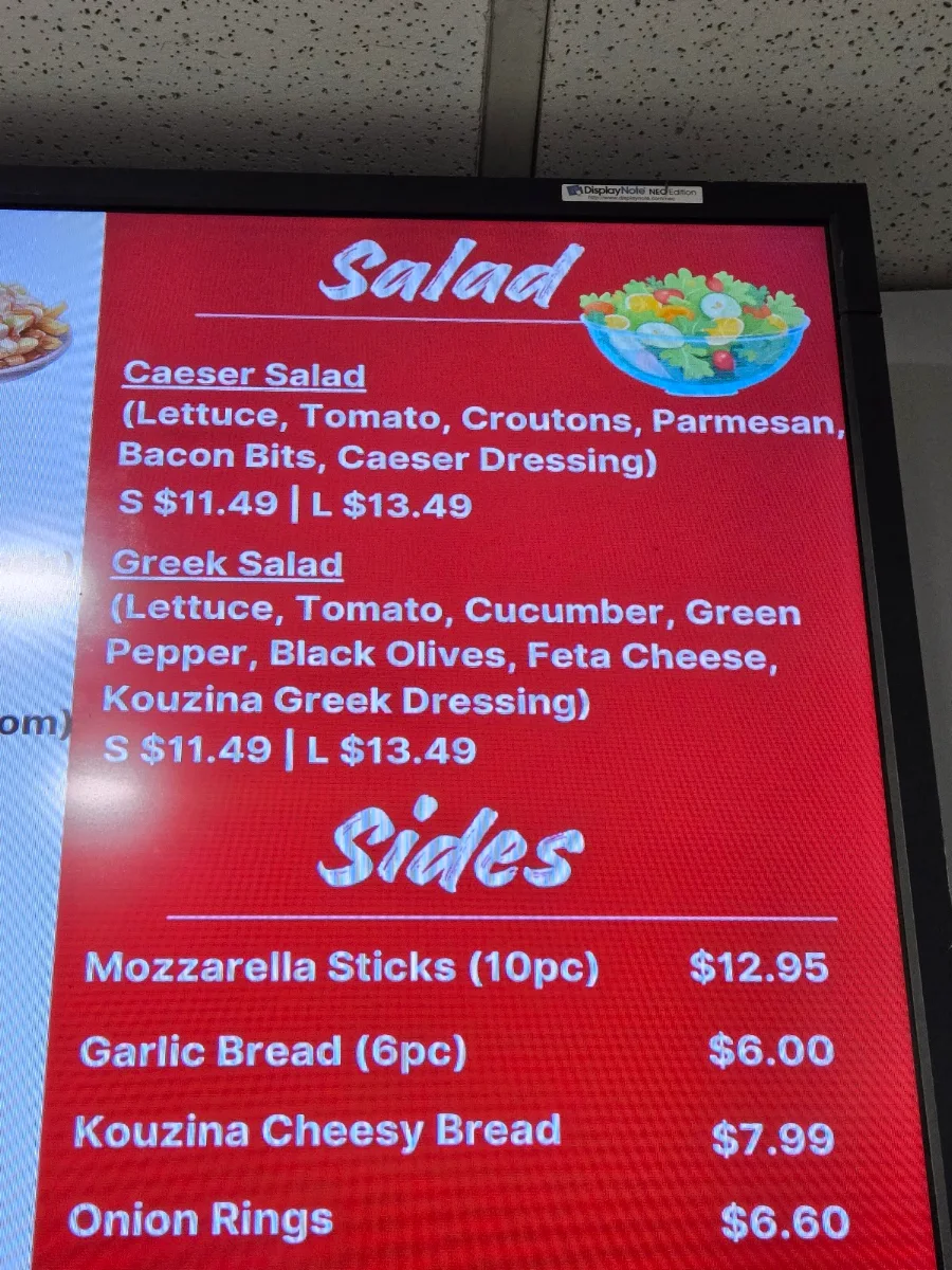 Menu, Kouzina Pizza