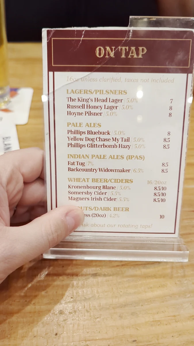 Menu, The King's Head Public House