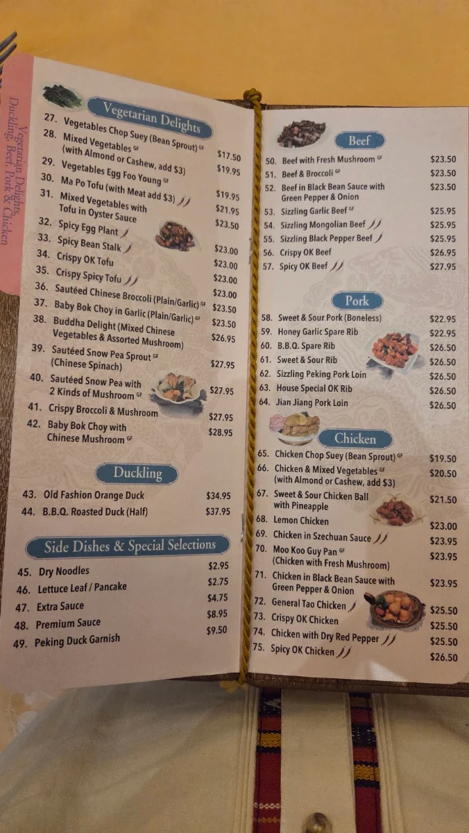 Menu, Cynthia's Chinese Restaurant - Oakville