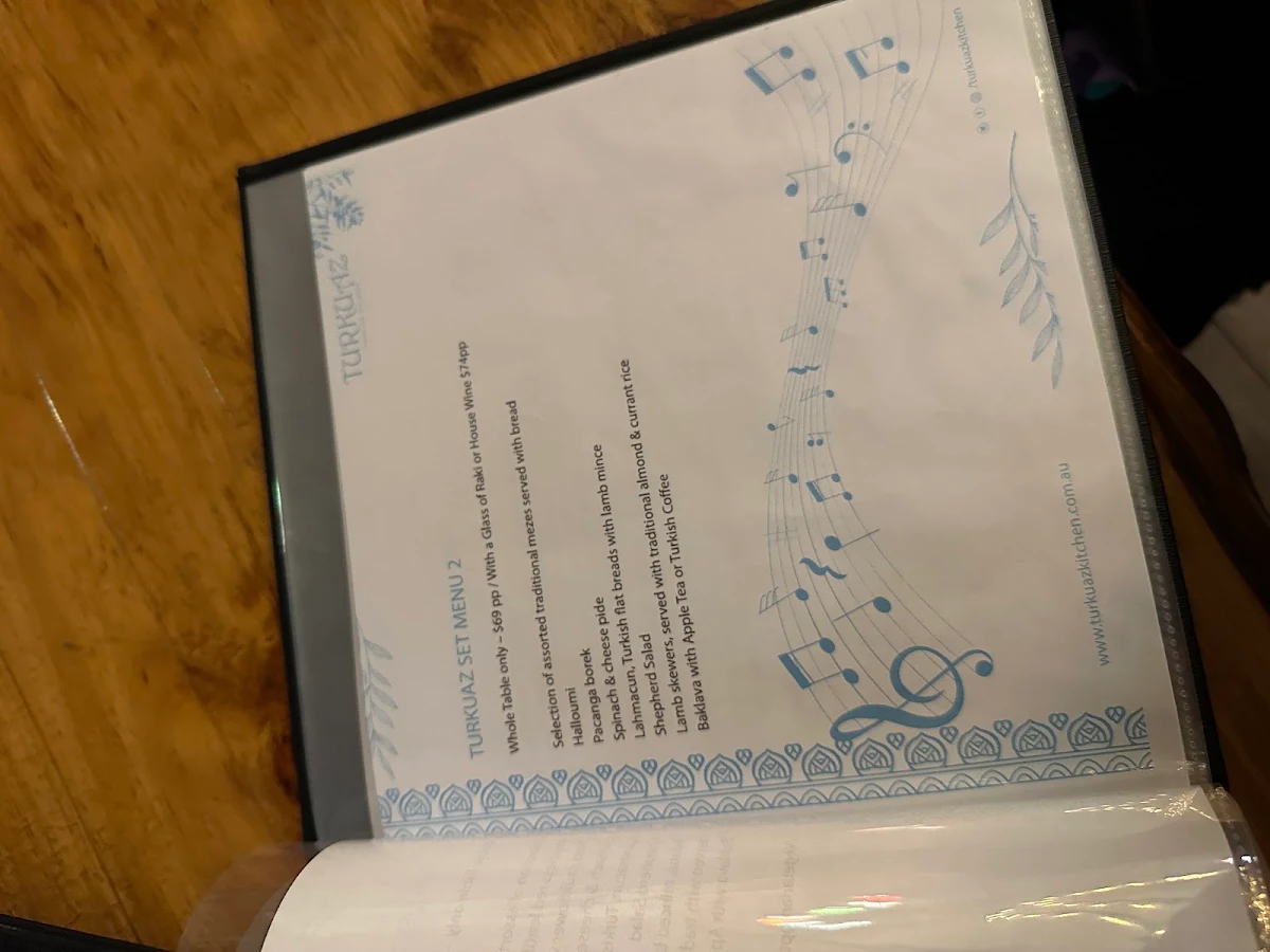 Menu, Turkuaz Turkish Cuisine