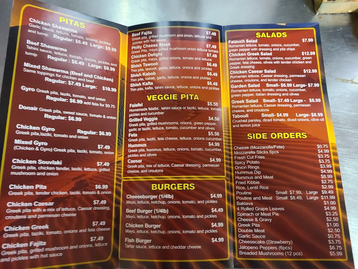 Menu, Shawarma Hot Spot