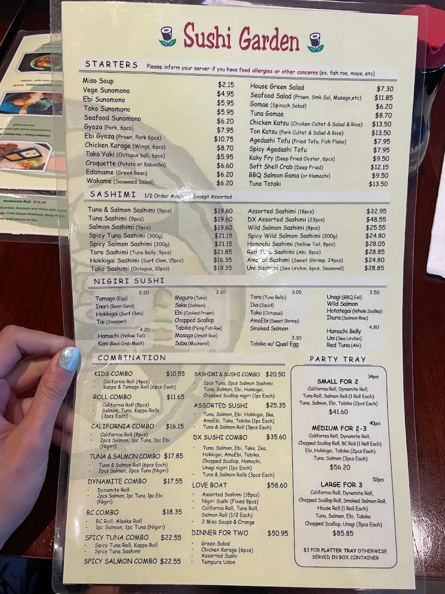 Menu, Sushi Garden Highgate