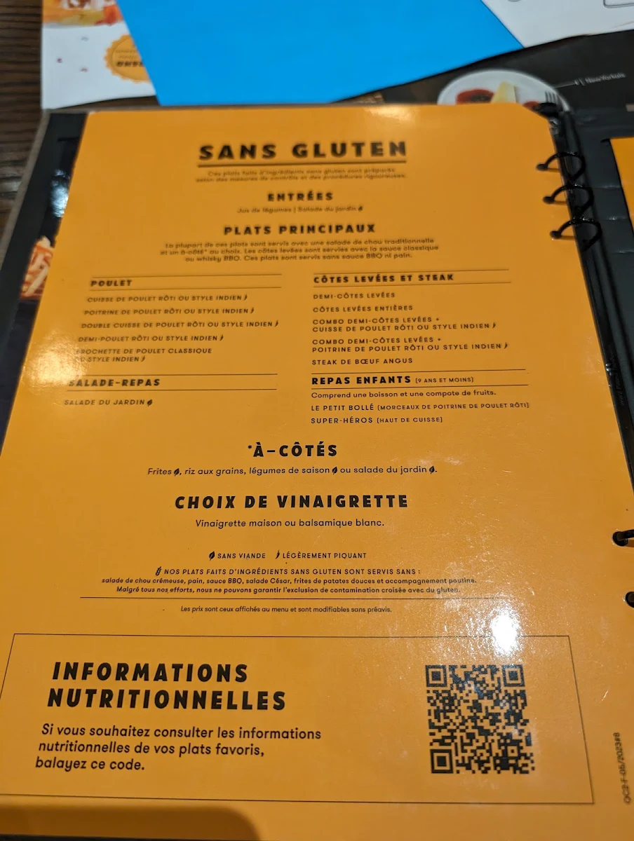 Menu, Rôtisserie St-Hubert