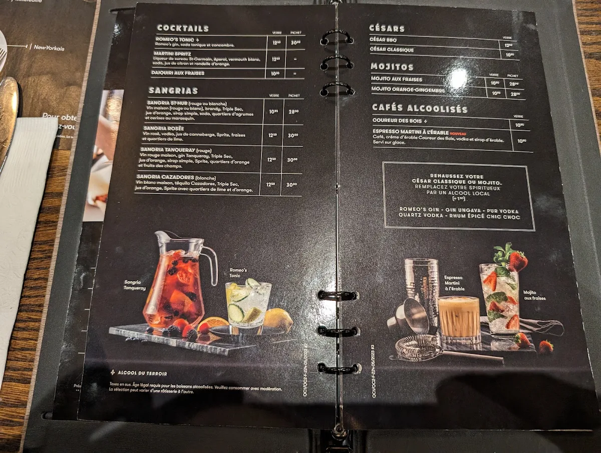 Menu, Rôtisserie St-Hubert