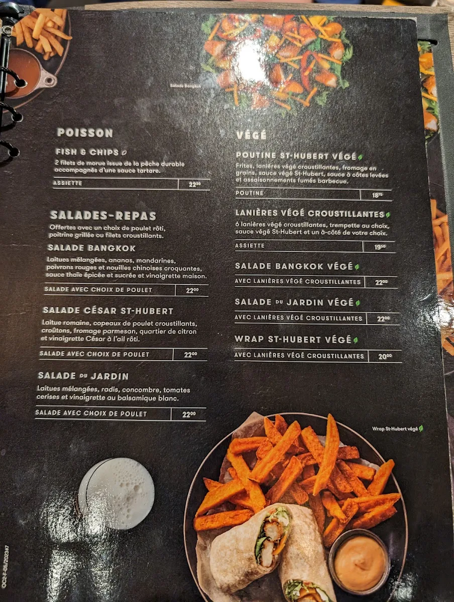 Menu, Rôtisserie St-Hubert