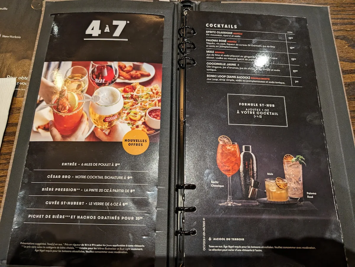 Menu, Rôtisserie St-Hubert