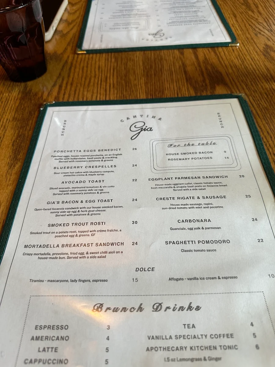 Menu, Cantina Gia