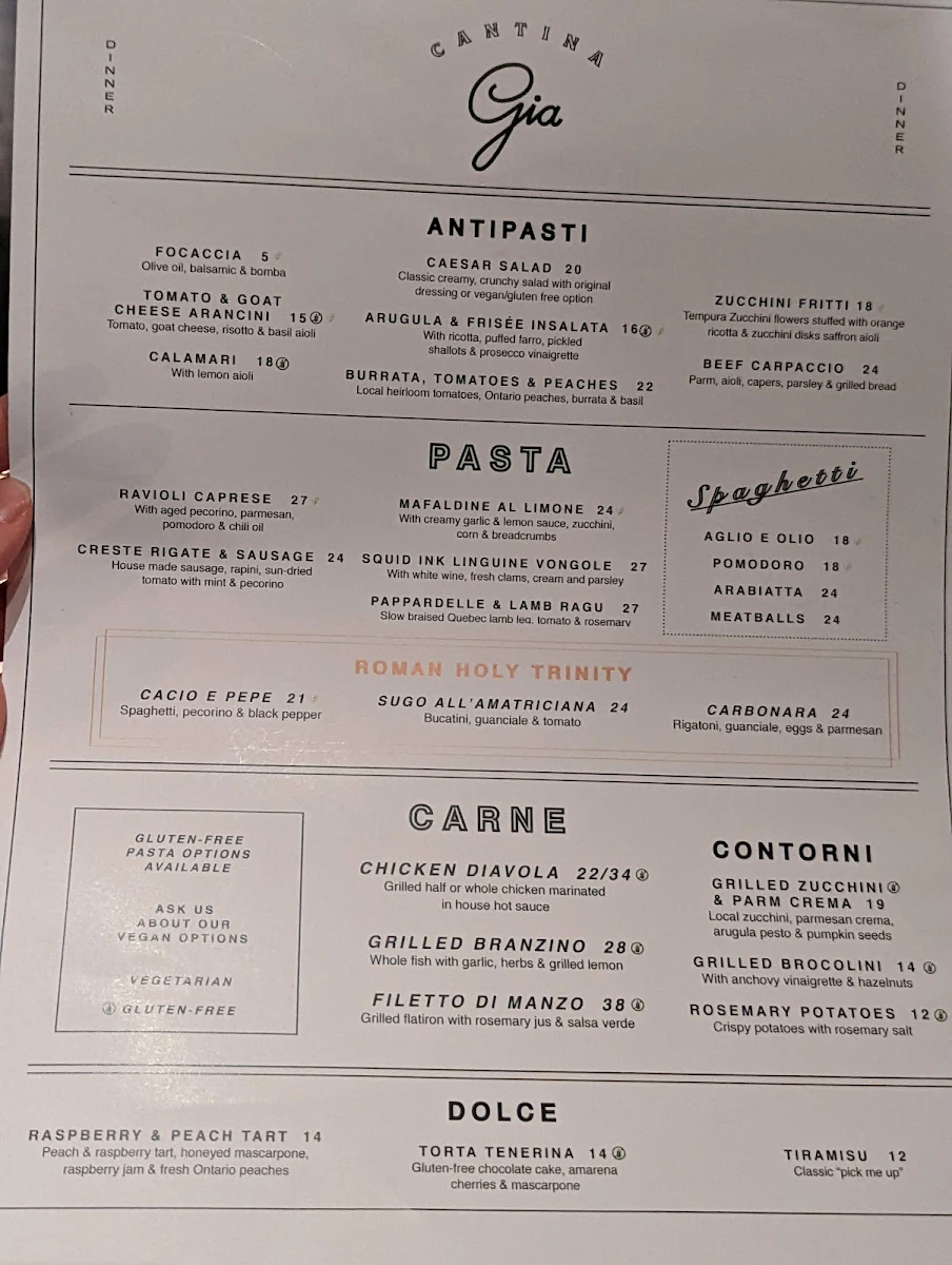 Menu, Cantina Gia