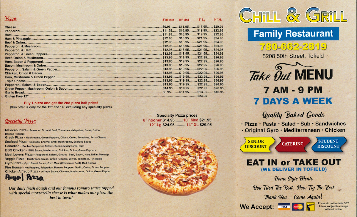 Menu, Chill and Grill Family Restaurant
