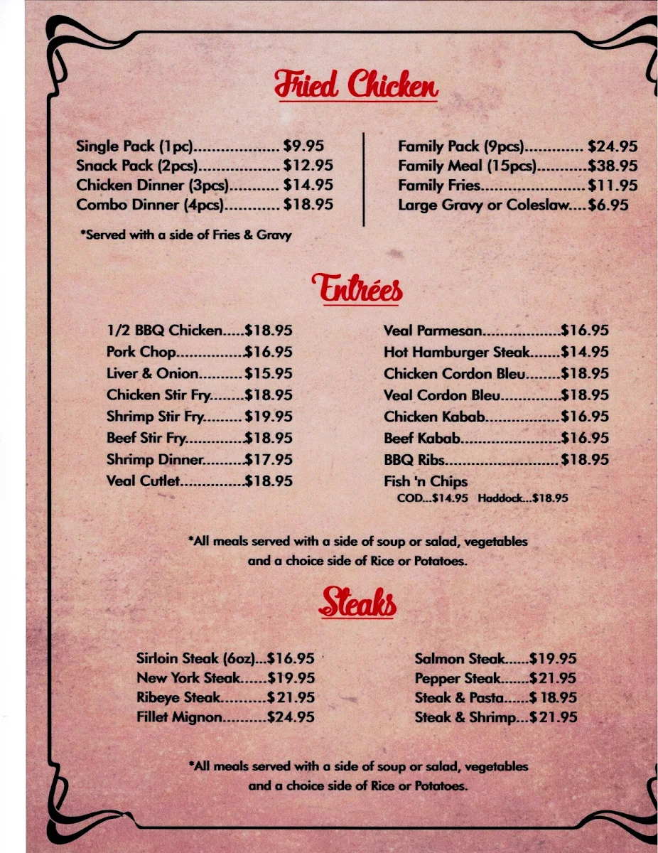 Menu, Chill and Grill Family Restaurant