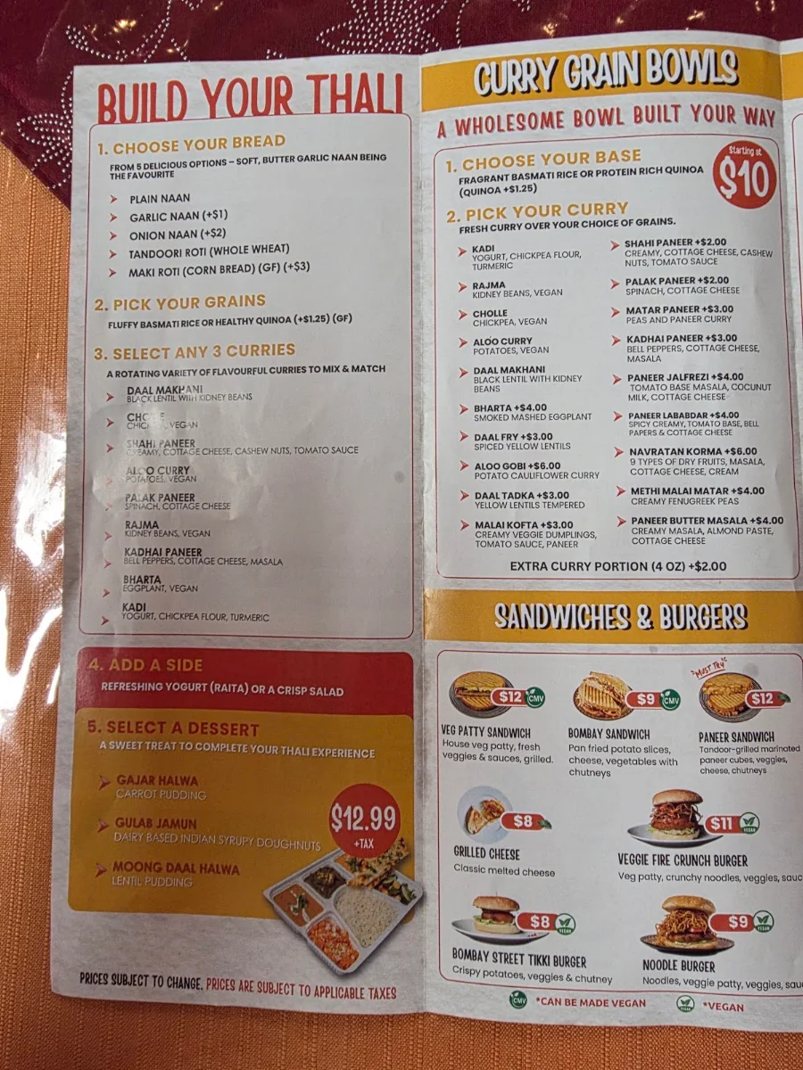 Menu, Lala Masala