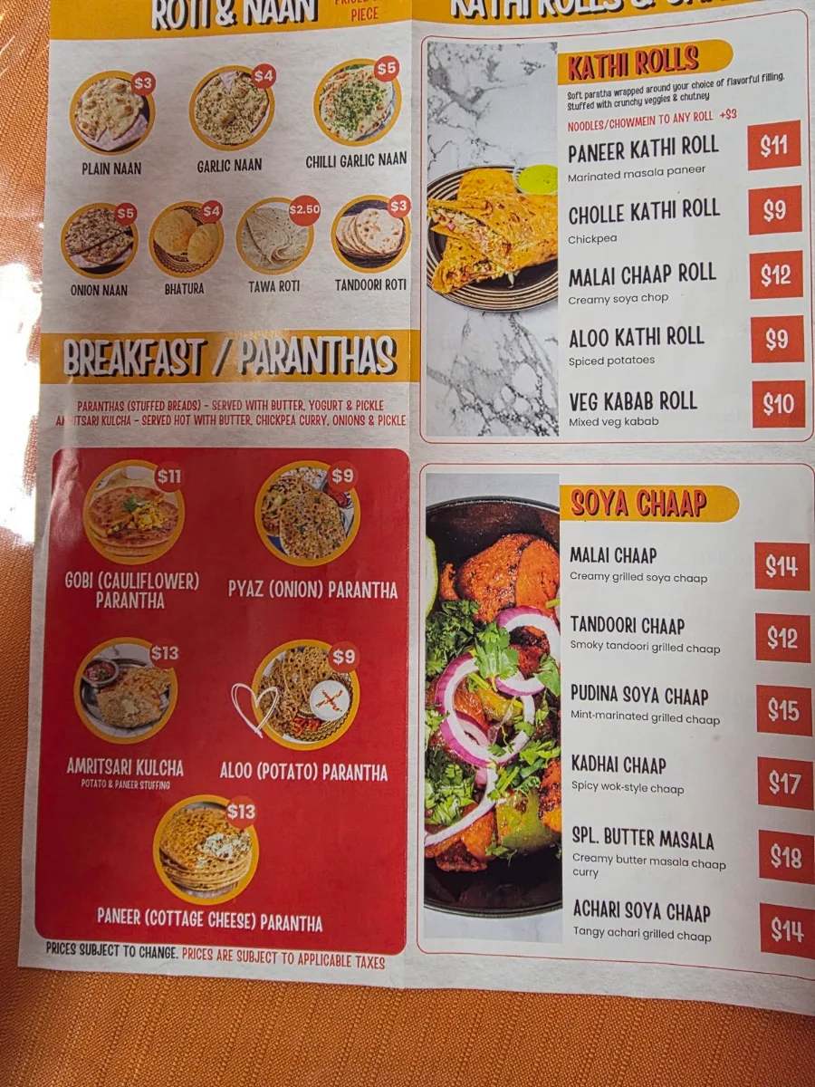 Menu, Lala Masala