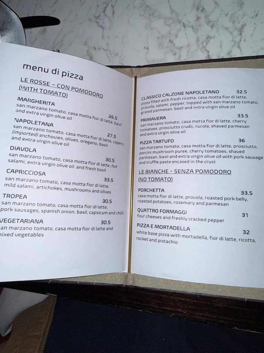 Menu, Ristorante Tartufo