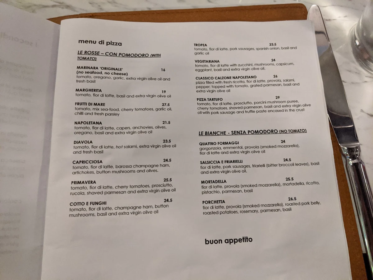 Menu, Ristorante Tartufo
