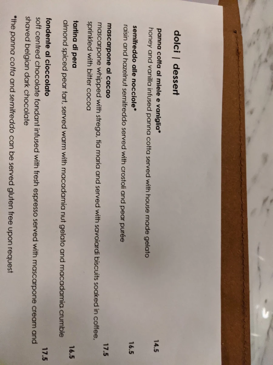 Menu, Ristorante Tartufo