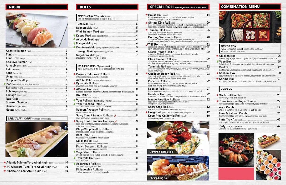 Menu, Sushi Wara