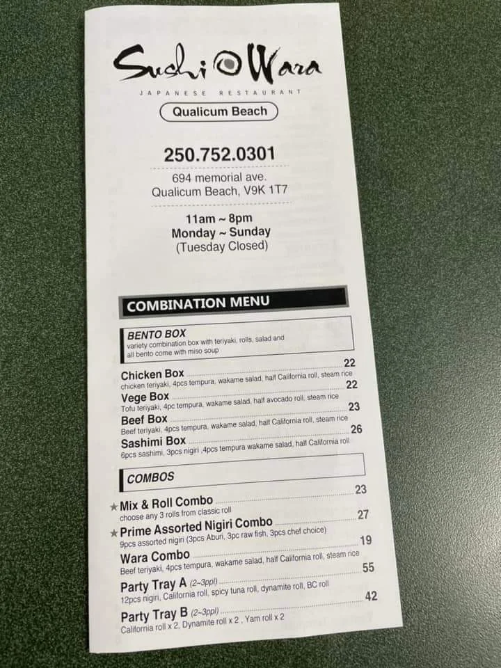 Menu, Sushi Wara