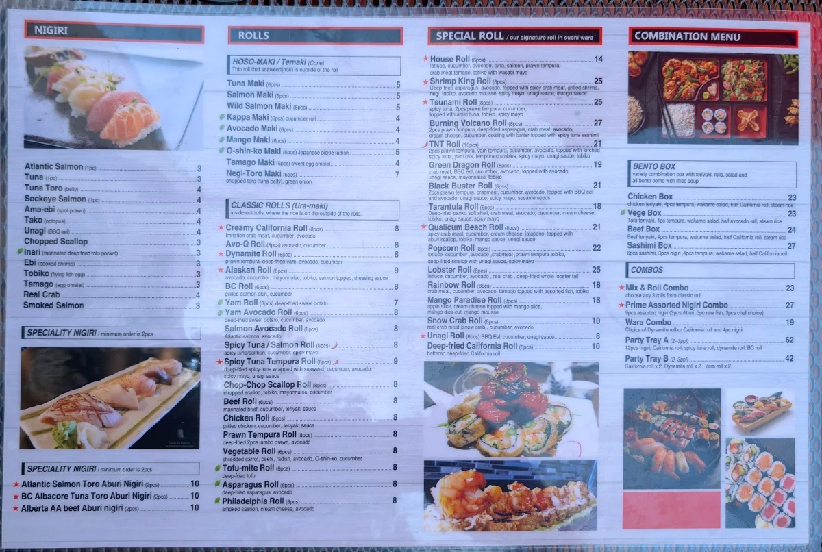 Menu, Sushi Wara