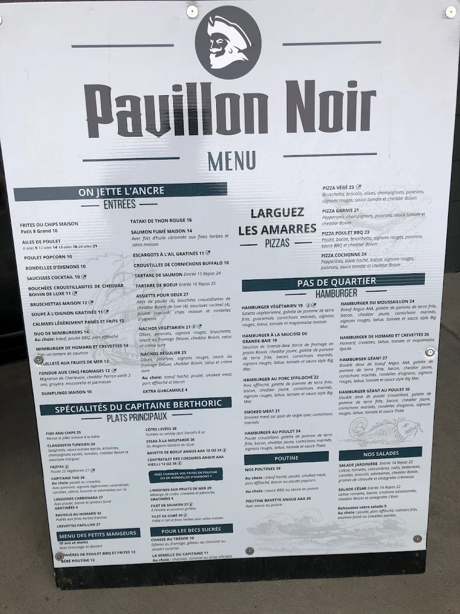 Menu, Au Pavillon Noir