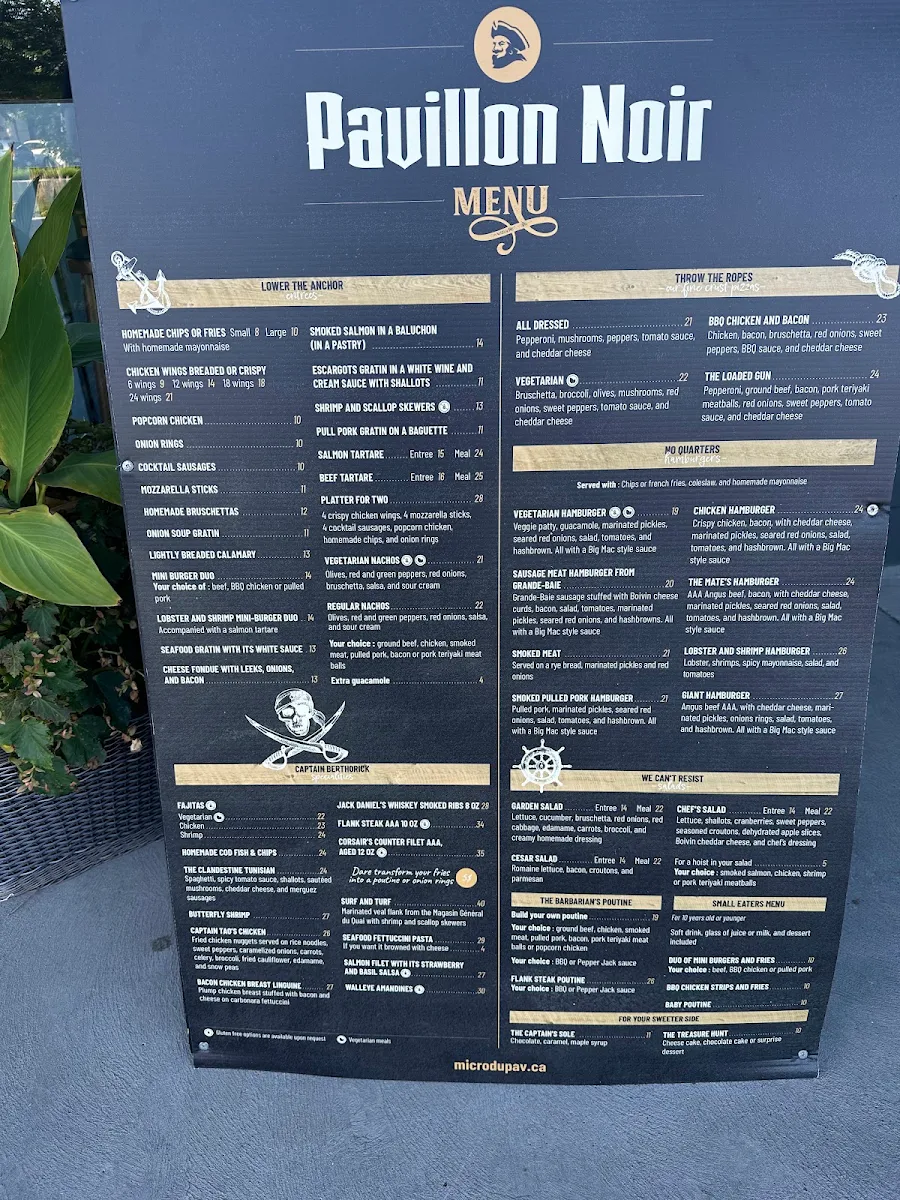 Menu, Au Pavillon Noir