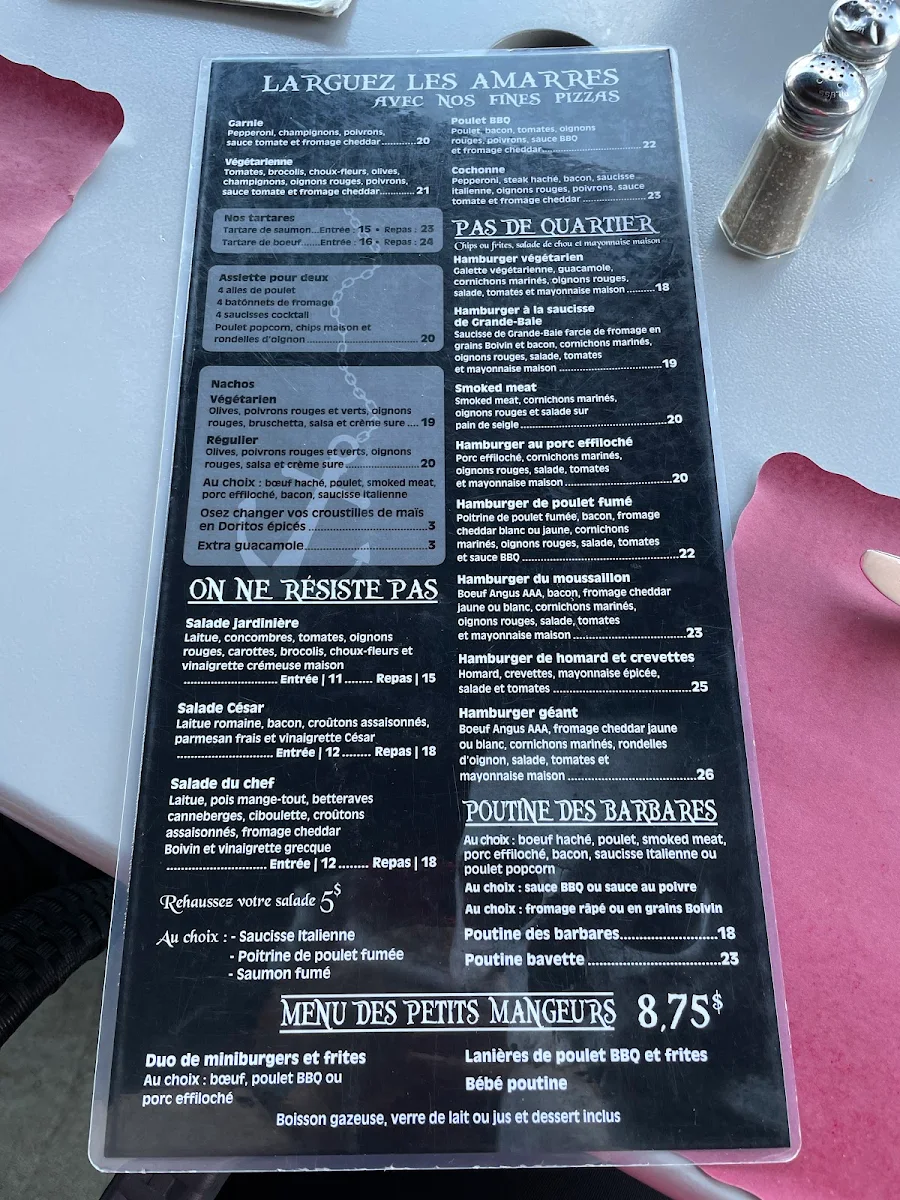 Menu, Au Pavillon Noir