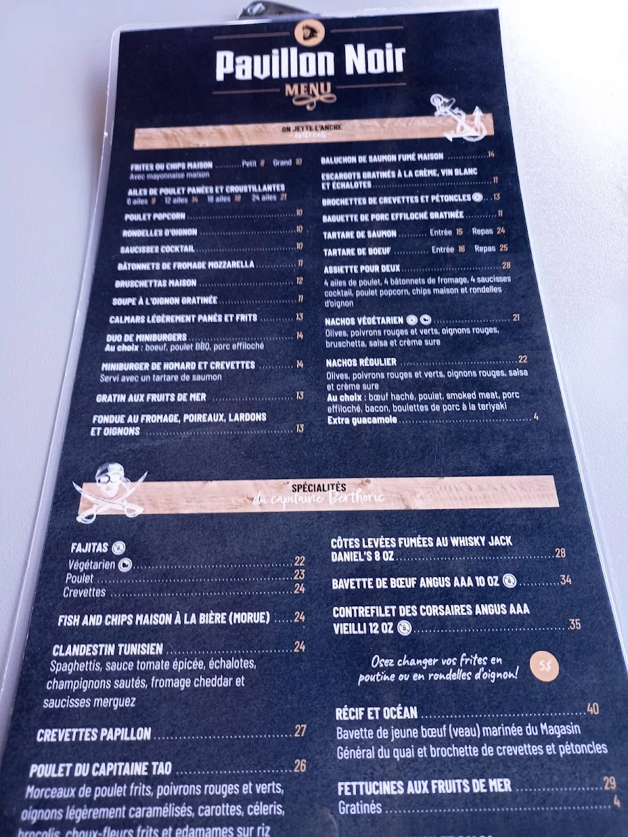 Menu, Au Pavillon Noir