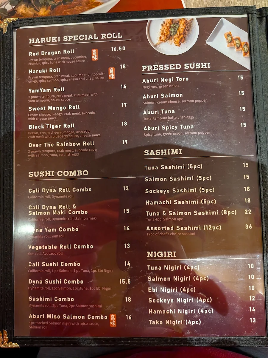 Menu, Haruki Japanese Bistro