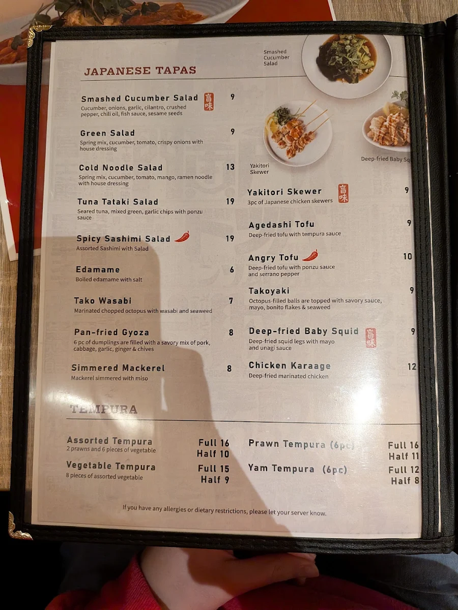 Menu, Haruki Japanese Bistro