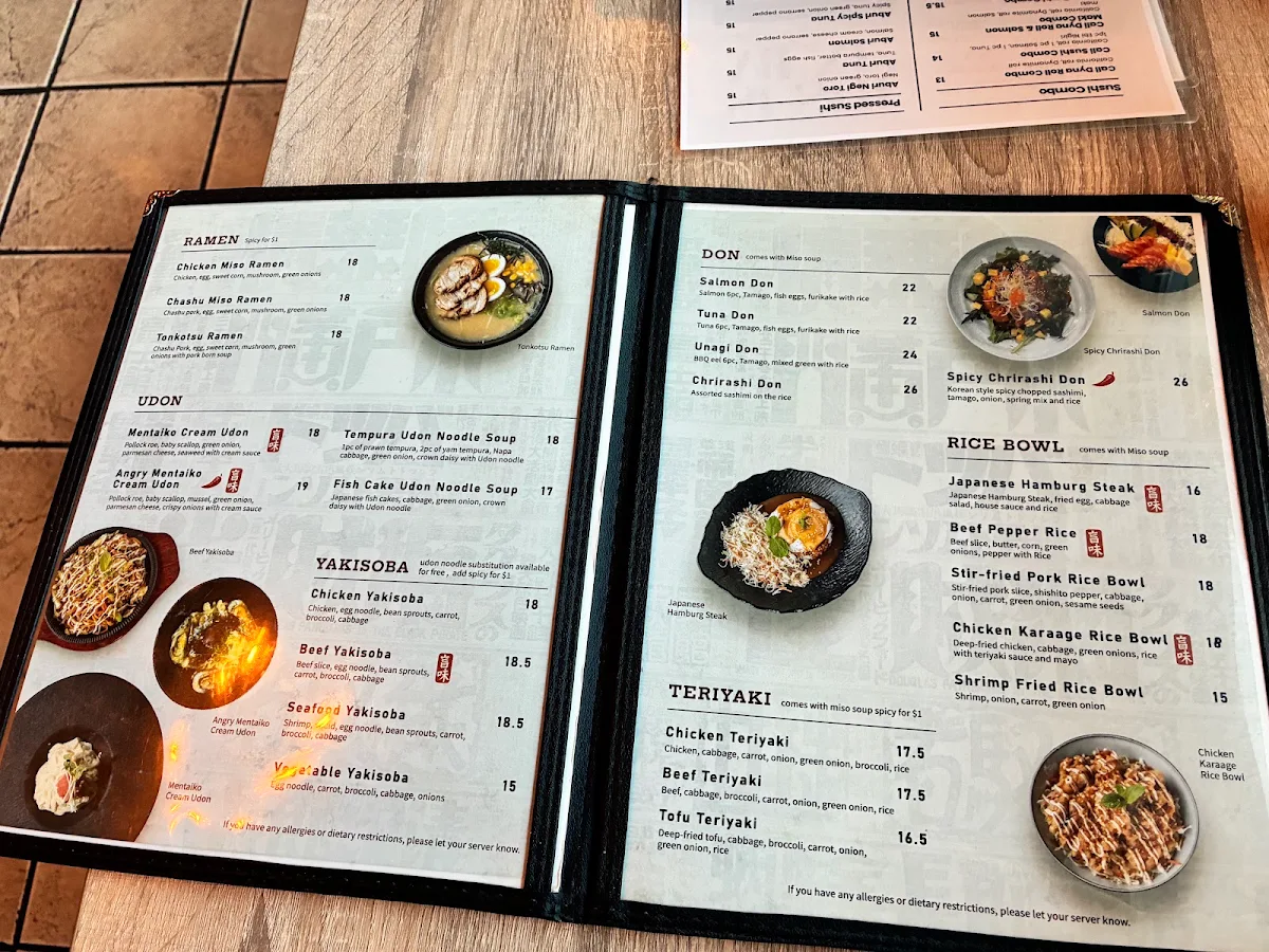 Menu, Haruki Japanese Bistro