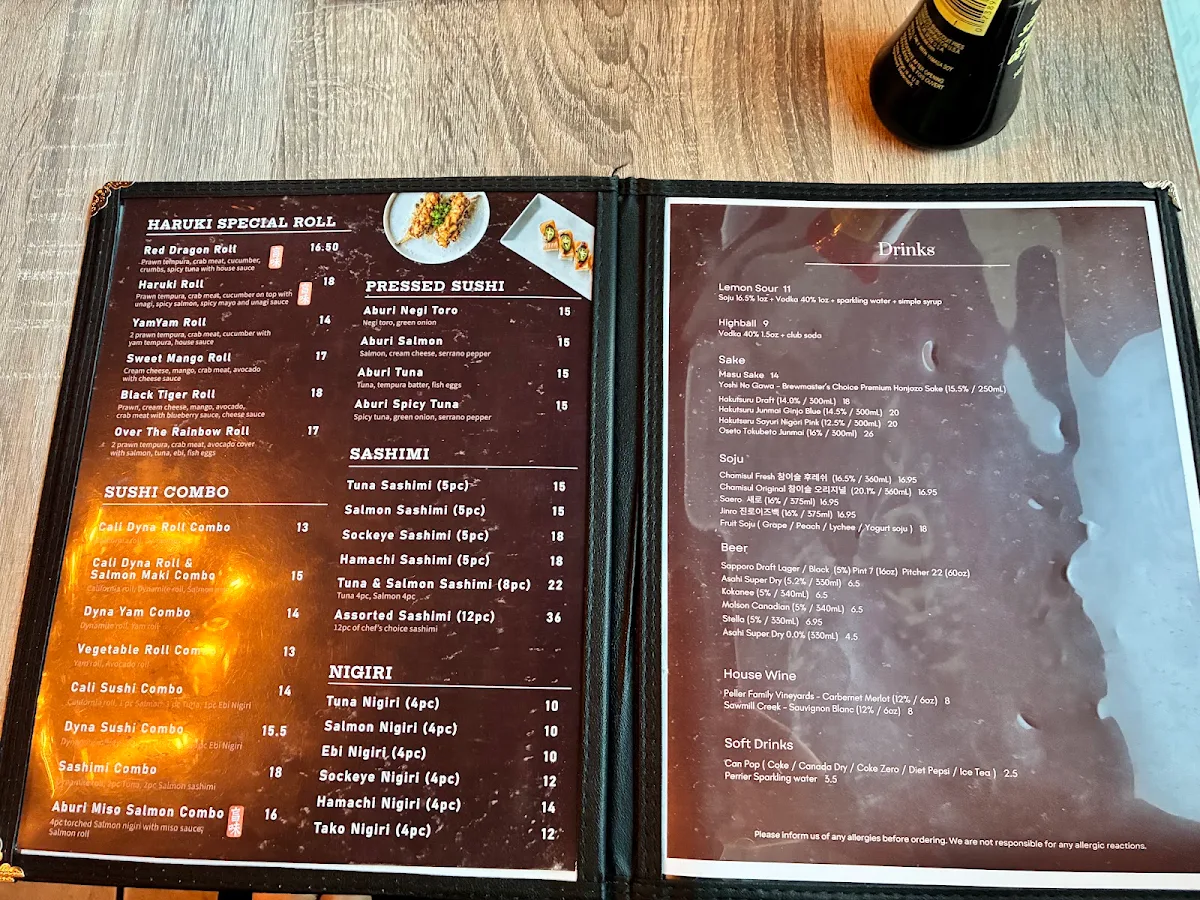 Menu, Haruki Japanese Bistro