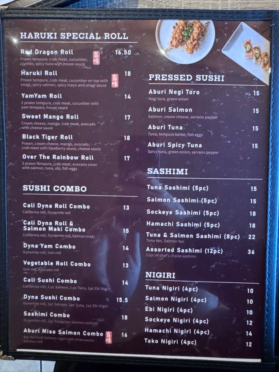 Menu, Haruki Japanese Bistro