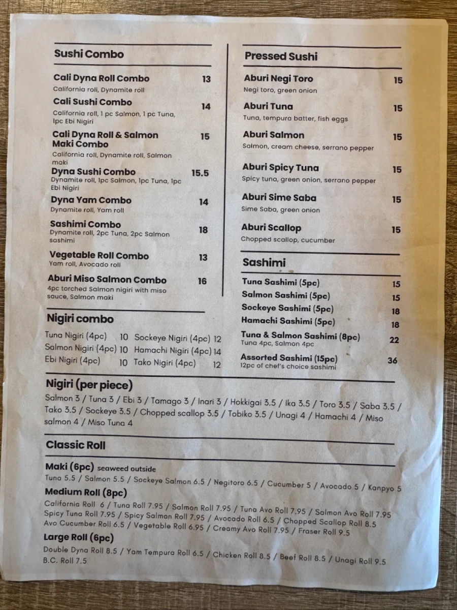 Menu, Haruki Japanese Bistro