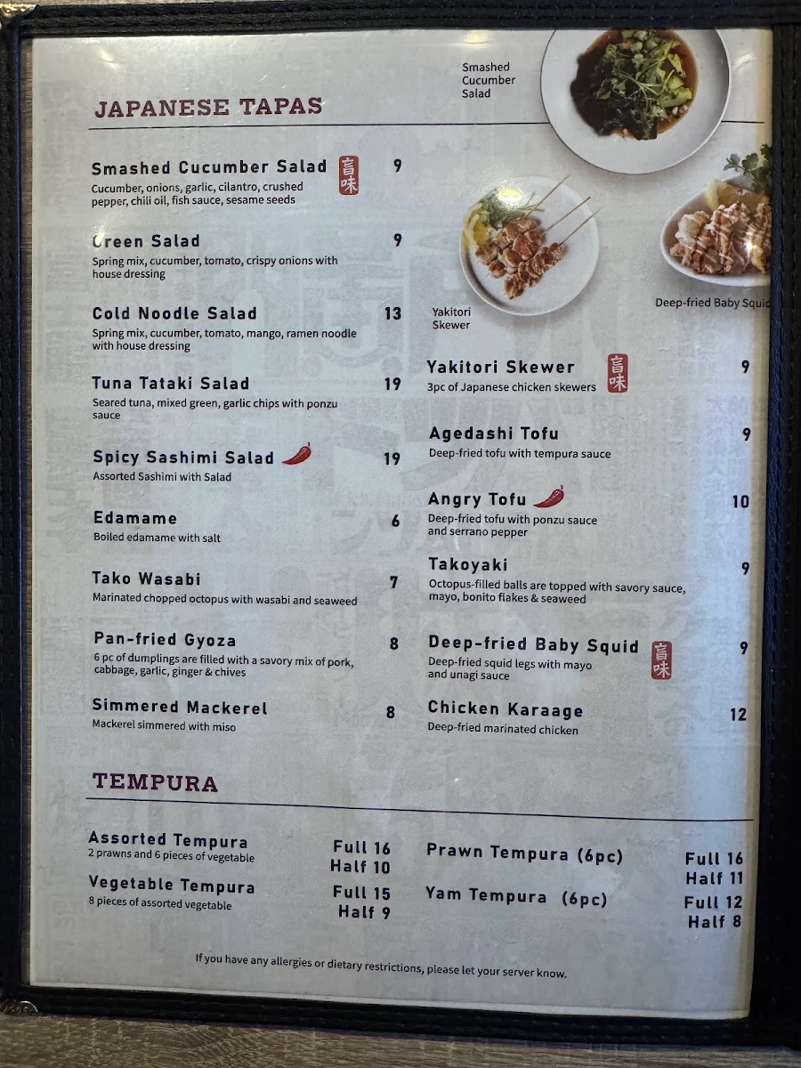 Menu, Haruki Japanese Bistro