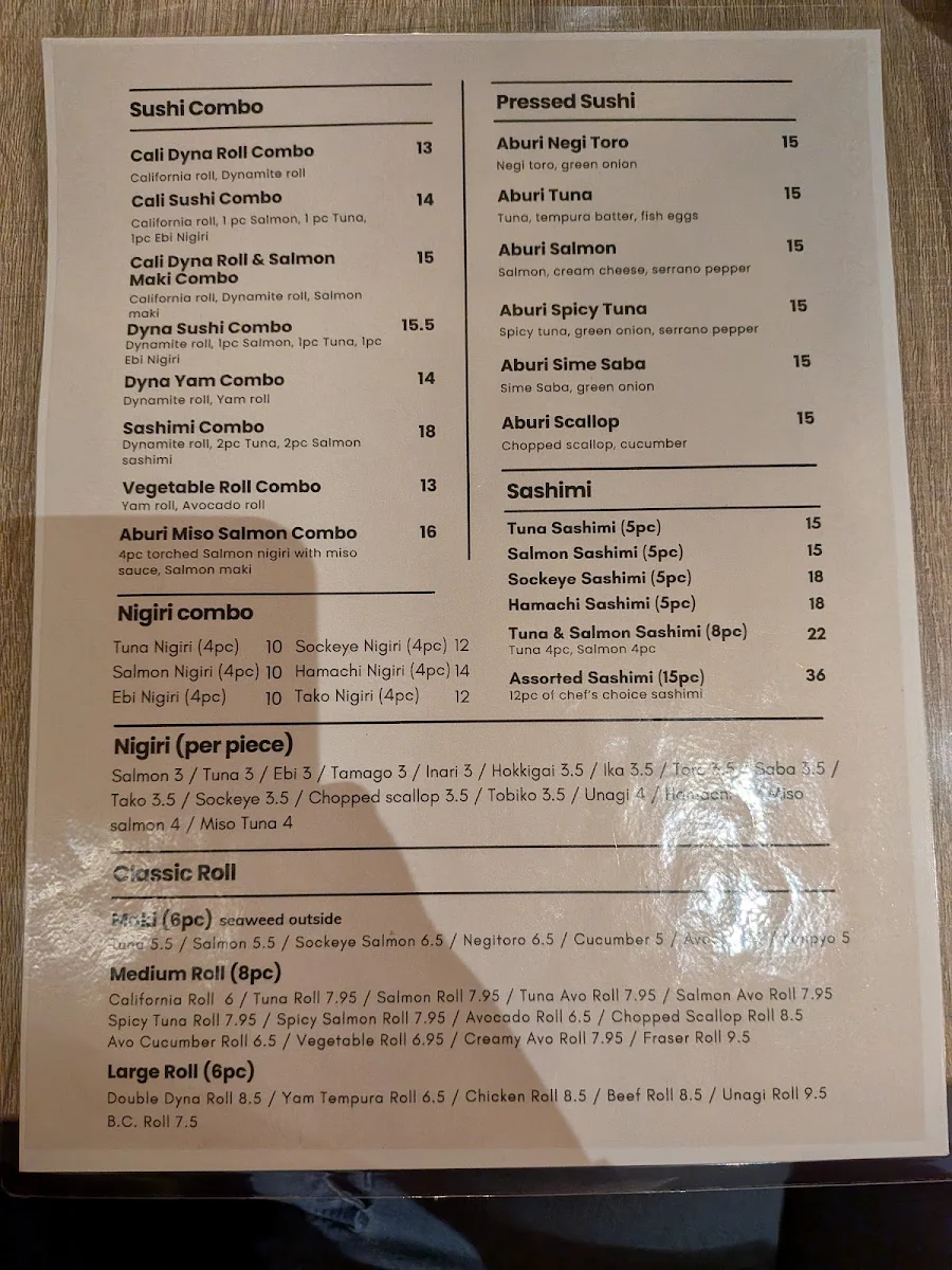 Menu, Haruki Japanese Bistro