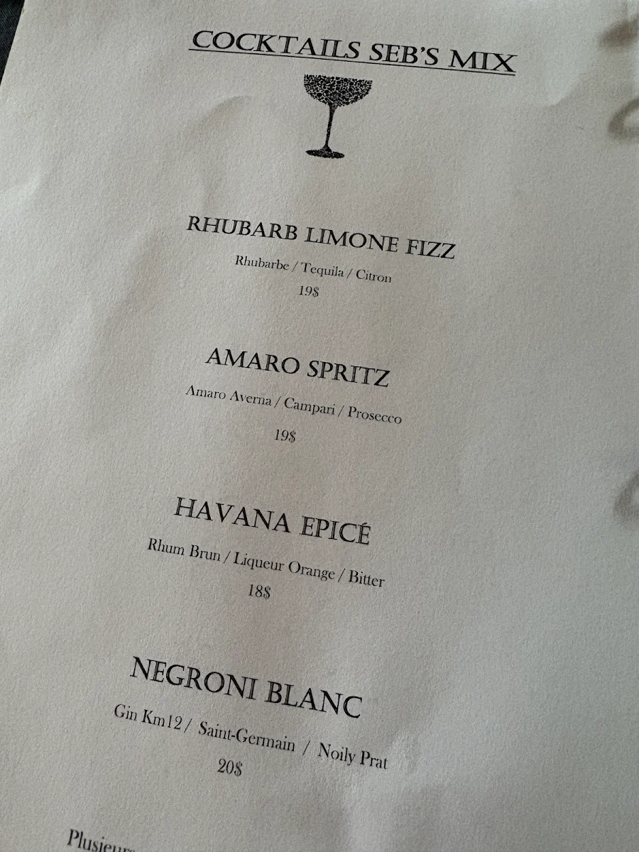 Menu, sEb L'artisan culinaire
