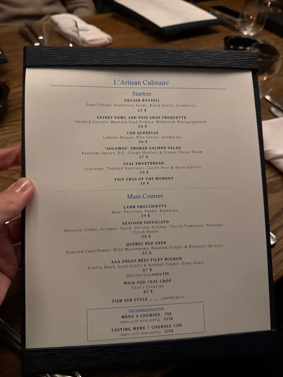 Menu, sEb L'artisan culinaire
