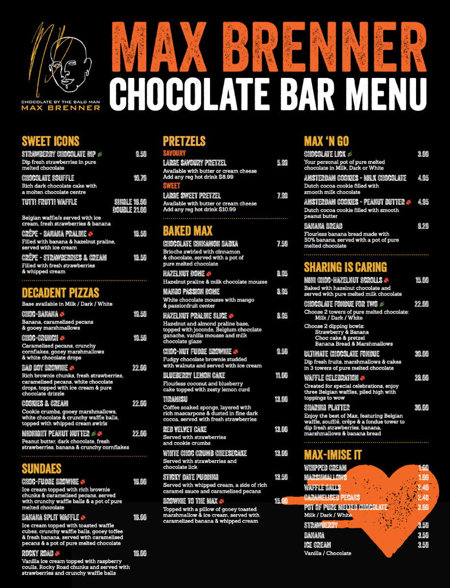 Menu, Max Brenner - Parramatta