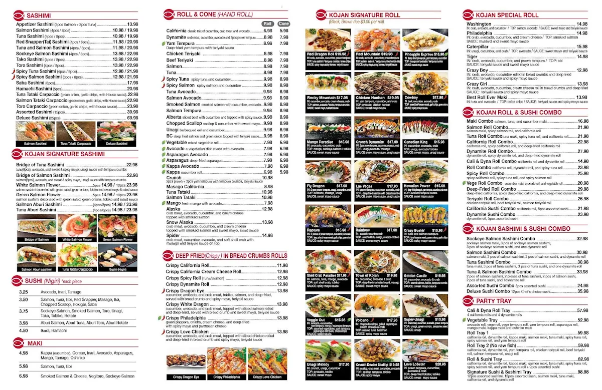 Menu, Kojan Sushi & Korean Food