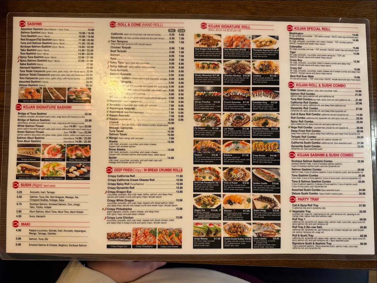 Menu, Kojan Sushi & Korean Food