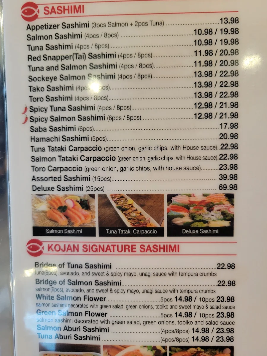 Menu, Kojan Sushi & Korean Food