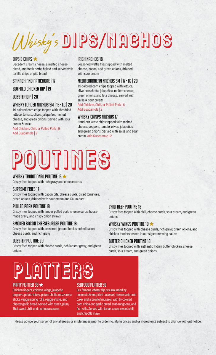 Menu, Whisky John's Oshawa