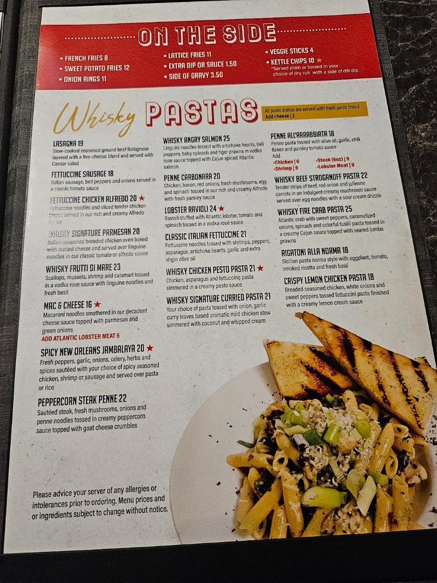 Menu, Whisky John's Oshawa