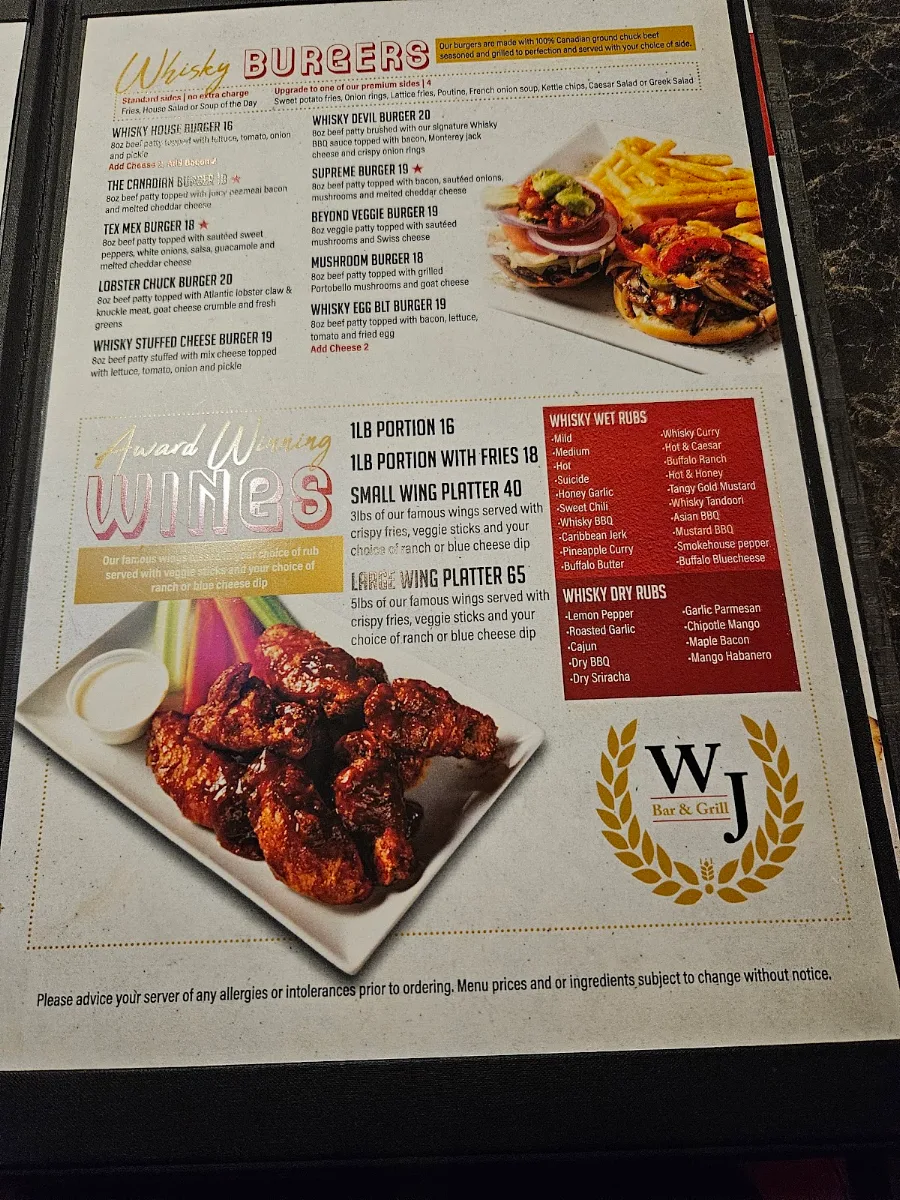 Menu, Whisky John's Oshawa
