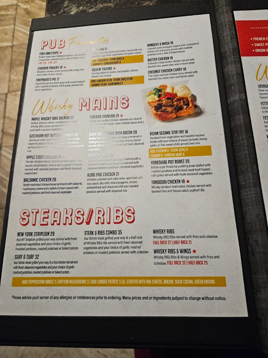 Menu, Whisky John's Oshawa
